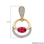African Ruby & White Zircon Dangling Earring with Push Back in 18K Vermeil Yellow Gold Plated Sterling Silver 2.63 Ct.