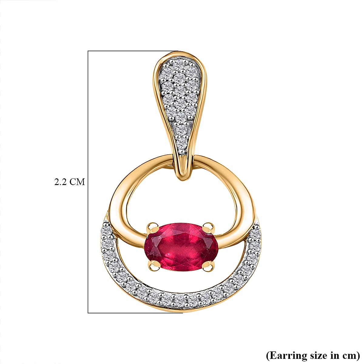 African Ruby &amp; White Zircon Dangling Earring with Push Back in 18K Vermeil Yellow Gold Plated Sterling Silver 2.63 Ct. 8043634 6