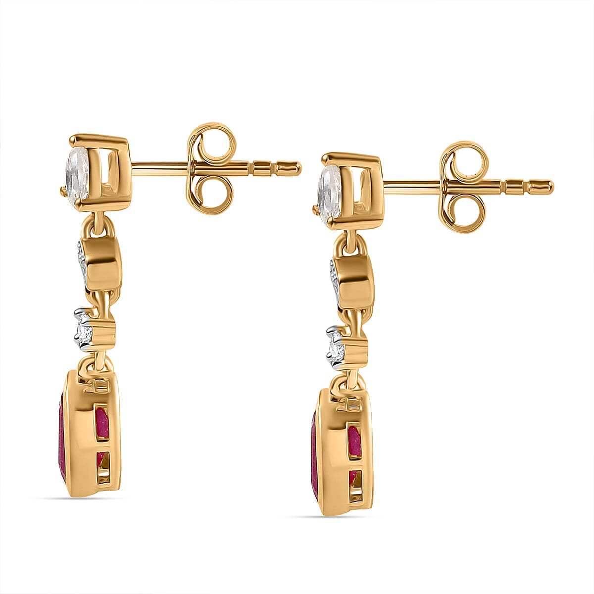 African Ruby &amp; White Zircon Dangling Push Back Earring in 18K Vermeil Yellow Gold Plated Sterling Silver 2.46 Ct. 8046911 3