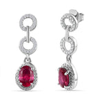 African Ruby & White Zircon Dangling Earring with Push Back in Rhodium Overlay Sterling Silver 3.40 Ct.