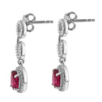 African Ruby & White Zircon Dangling Earring with Push Back in Rhodium Overlay Sterling Silver 3.40 Ct.
