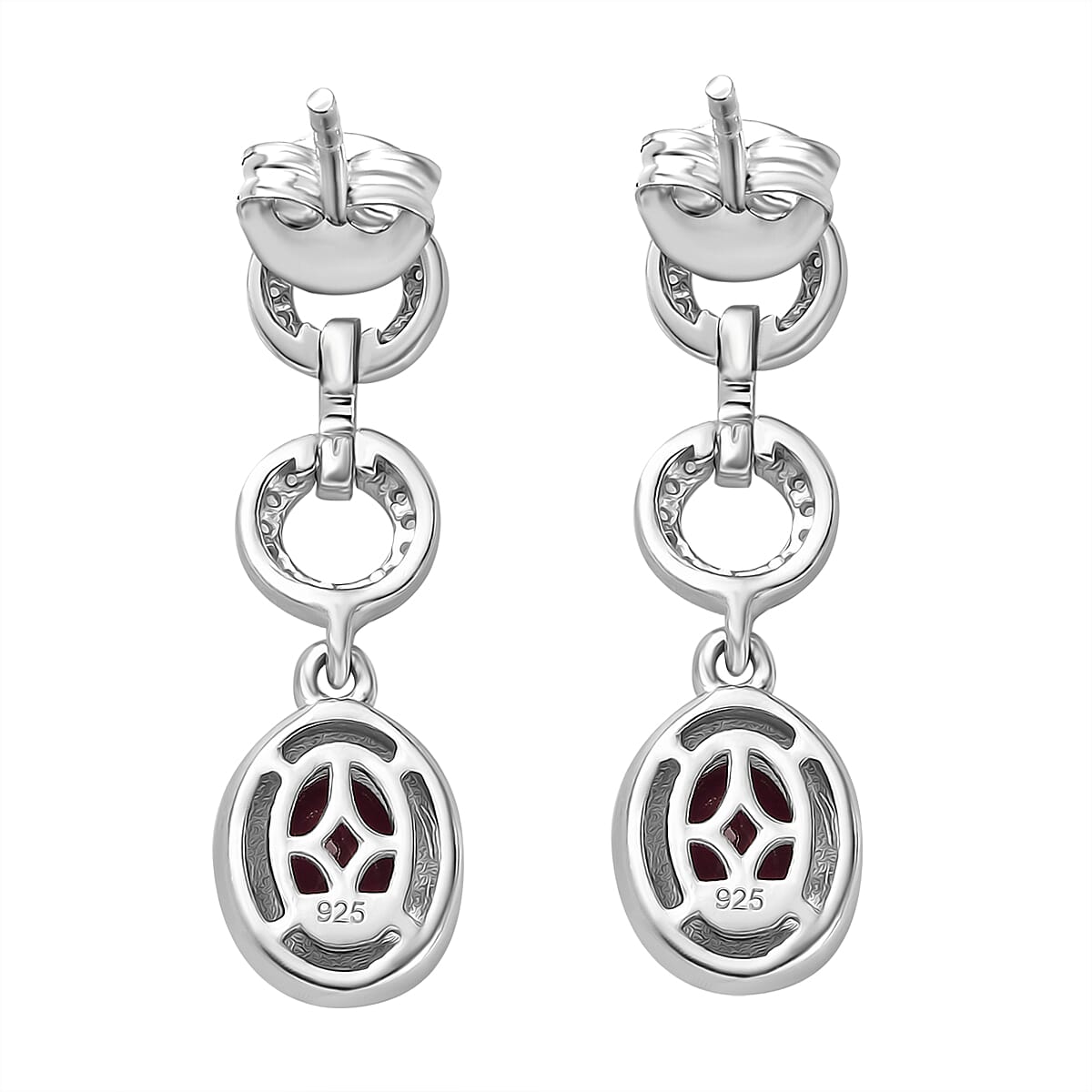 African Ruby &amp; White Zircon Dangling Earring with Push Back in Rhodium Overlay Sterling Silver 3.40 Ct. 8043613 4