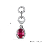 African Ruby & White Zircon Dangling Earring with Push Back in Rhodium Overlay Sterling Silver 3.40 Ct.