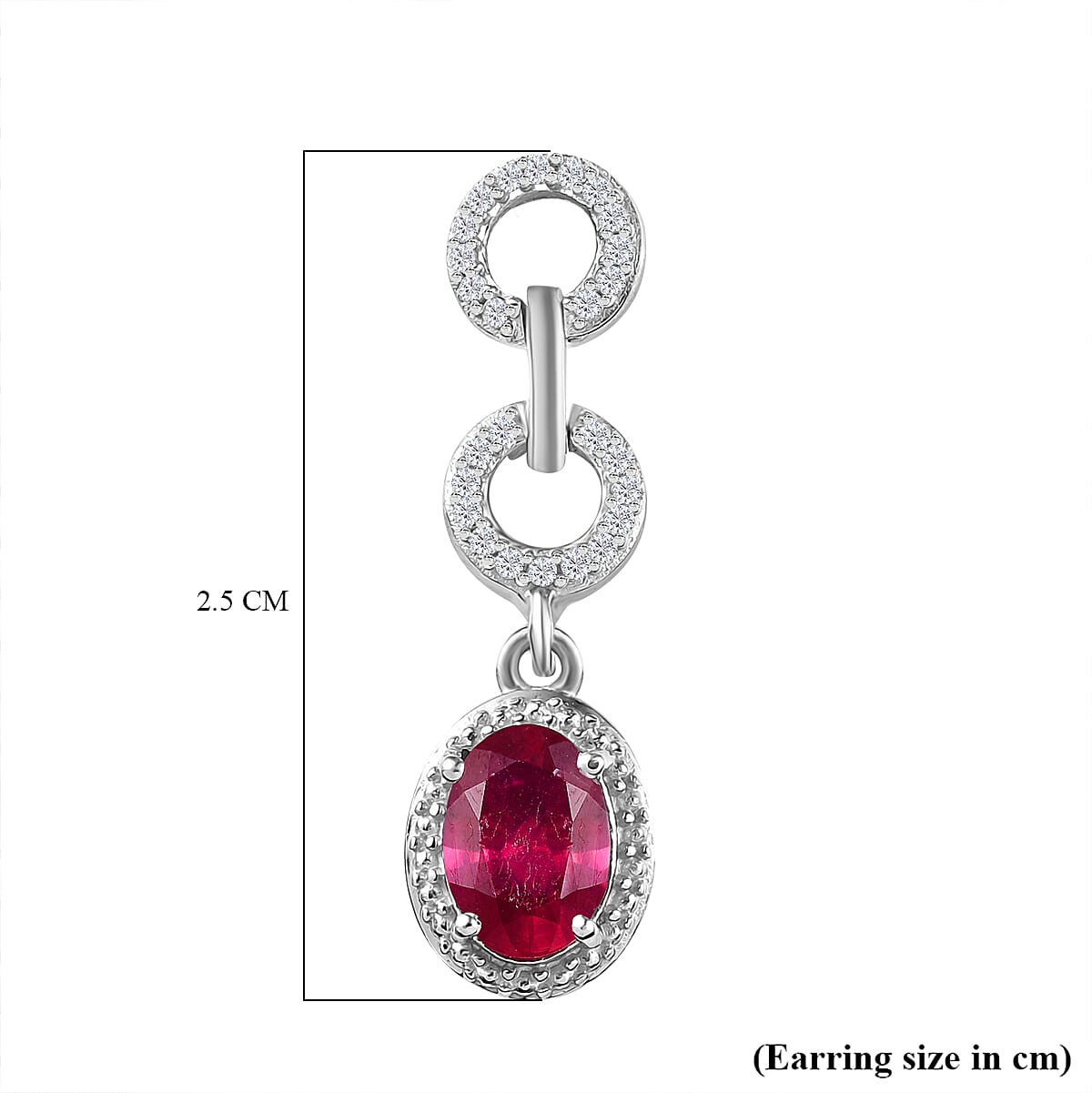 African Ruby &amp; White Zircon Dangling Earring with Push Back in Rhodium Overlay Sterling Silver 3.40 Ct. 8043613 5