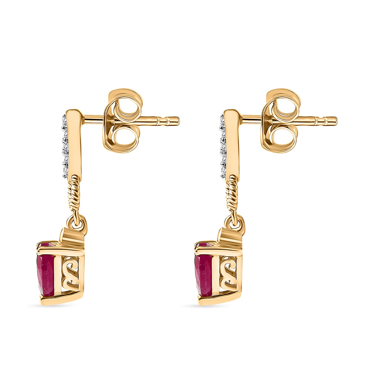 African Ruby &amp; White Zircon Dangling Earring with Push Back in 18K Vermeil Yellow Gold Plated Sterling Silver 2.43 Ct. 8047683 4