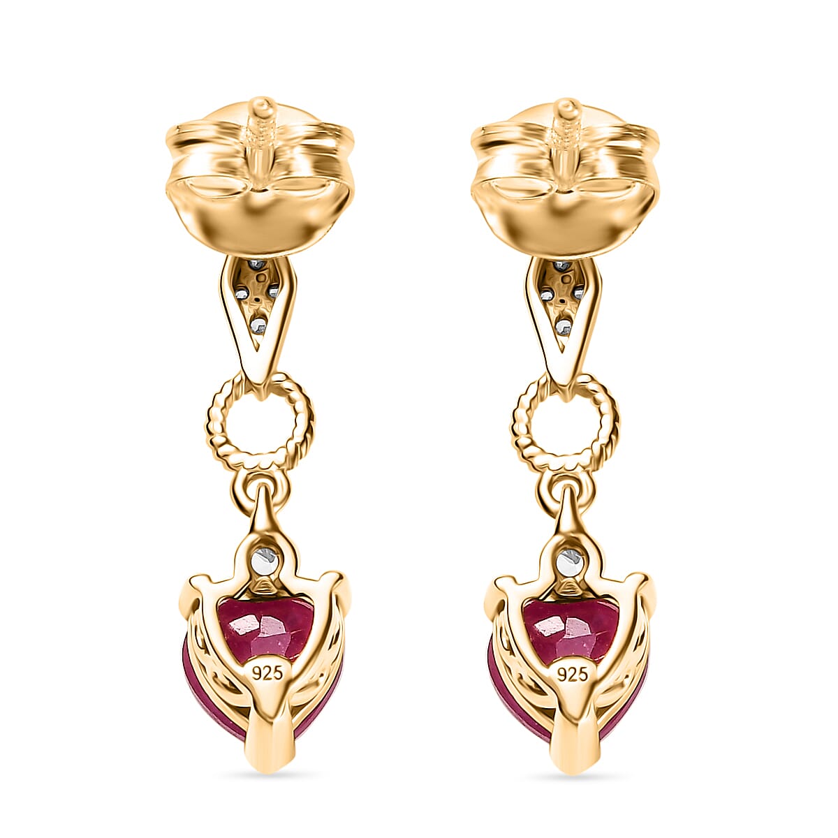 African Ruby &amp; White Zircon Dangling Earring with Push Back in 18K Vermeil Yellow Gold Plated Sterling Silver 2.43 Ct. 8047683 5