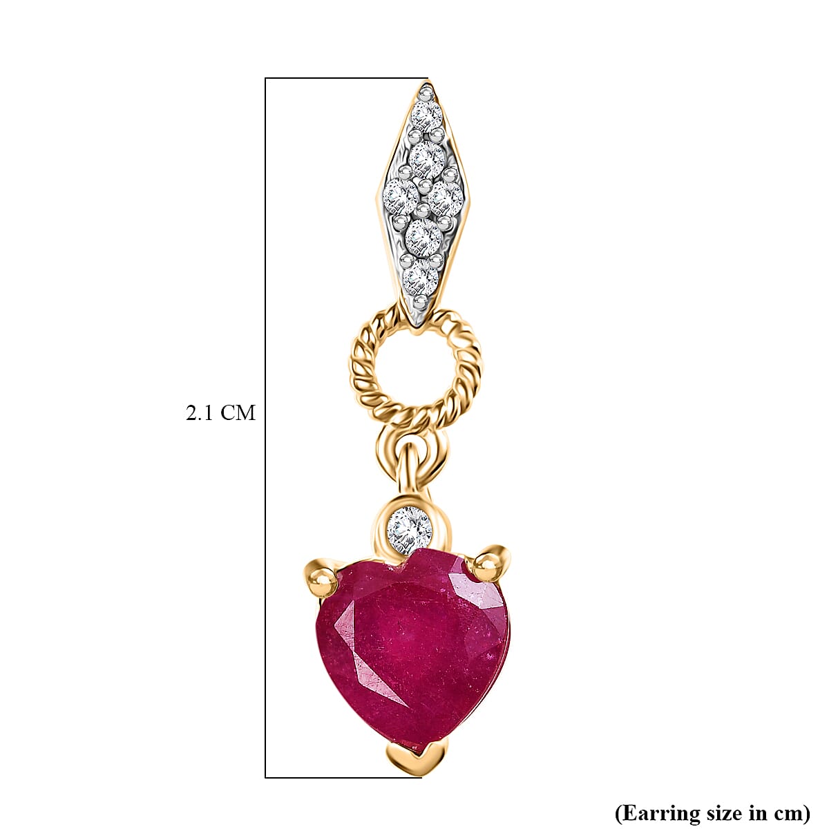 African Ruby &amp; White Zircon Dangling Earring with Push Back in 18K Vermeil Yellow Gold Plated Sterling Silver 2.43 Ct. 8047683 6