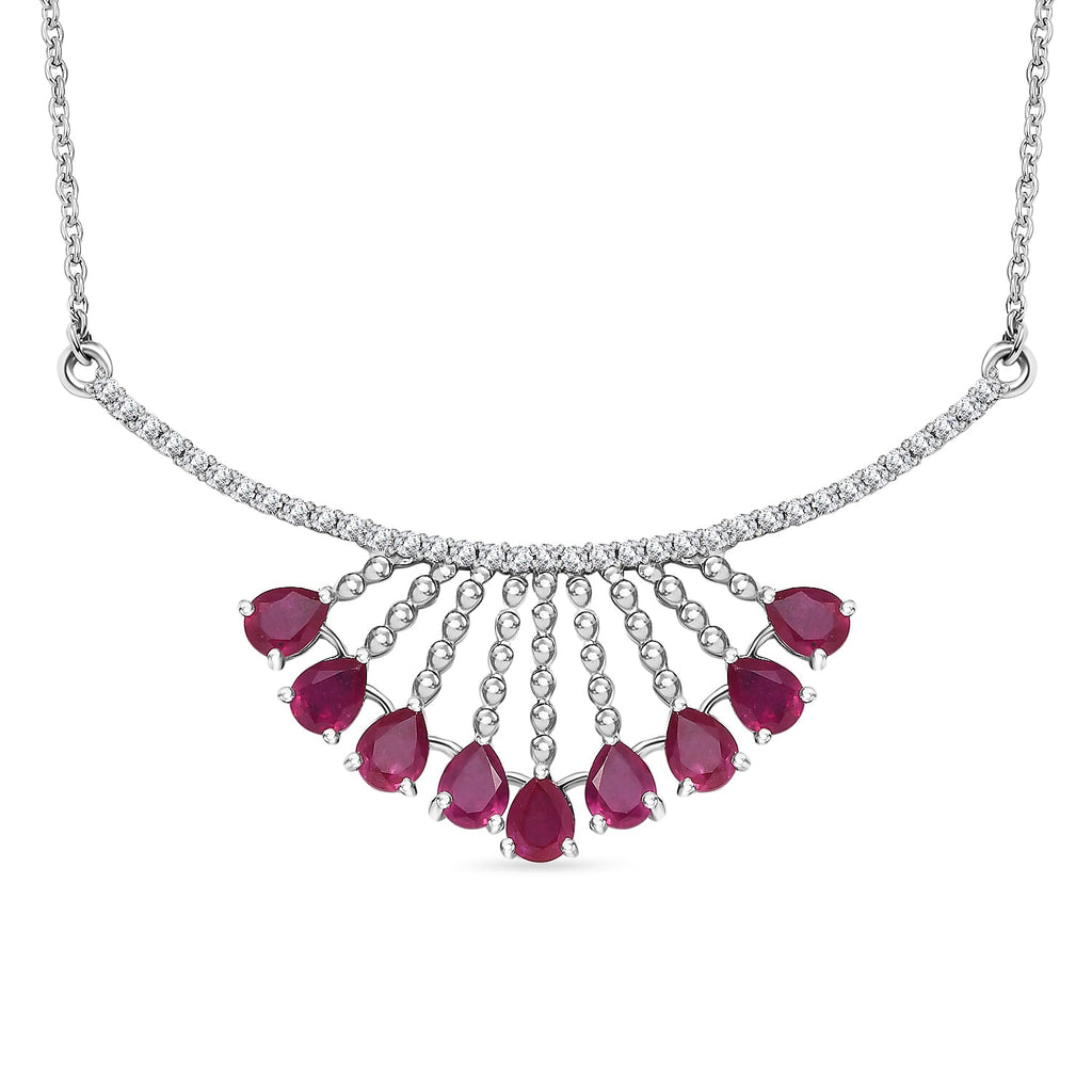 African Ruby & Natural Zircon Necklace (Size - 20) in Platinum Overlay Sterling Silver 5.38 Ct, Silver Wt 6.93 GM