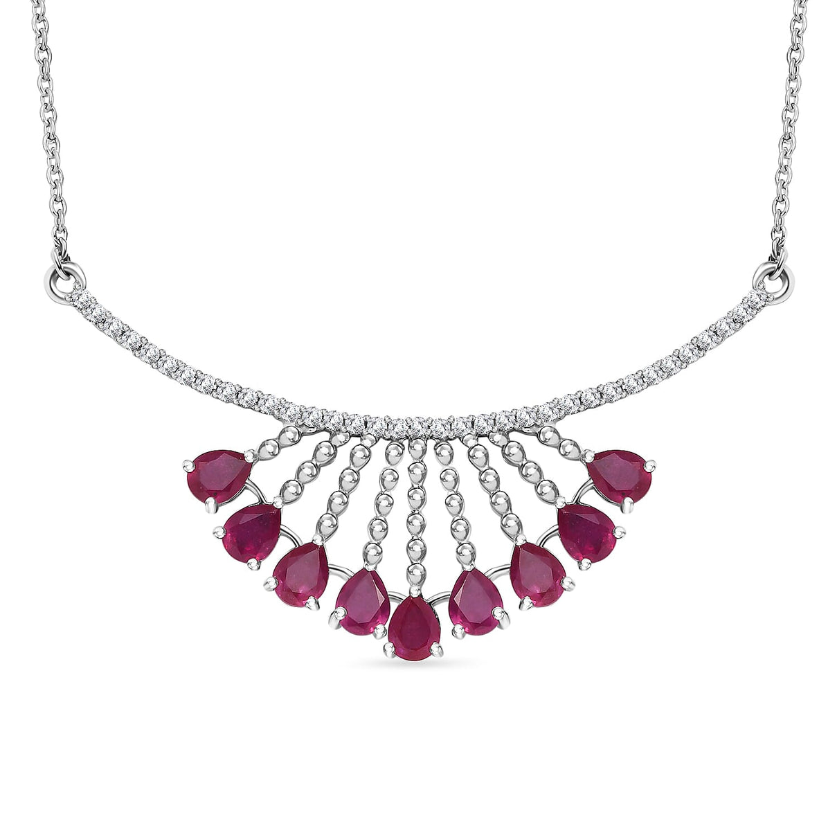 African Ruby &amp; Natural Zircon Necklace (Size - 20) in Platinum Overlay Sterling Silver 5.38 Ct, Silver Wt 6.93 GM 7712922 0