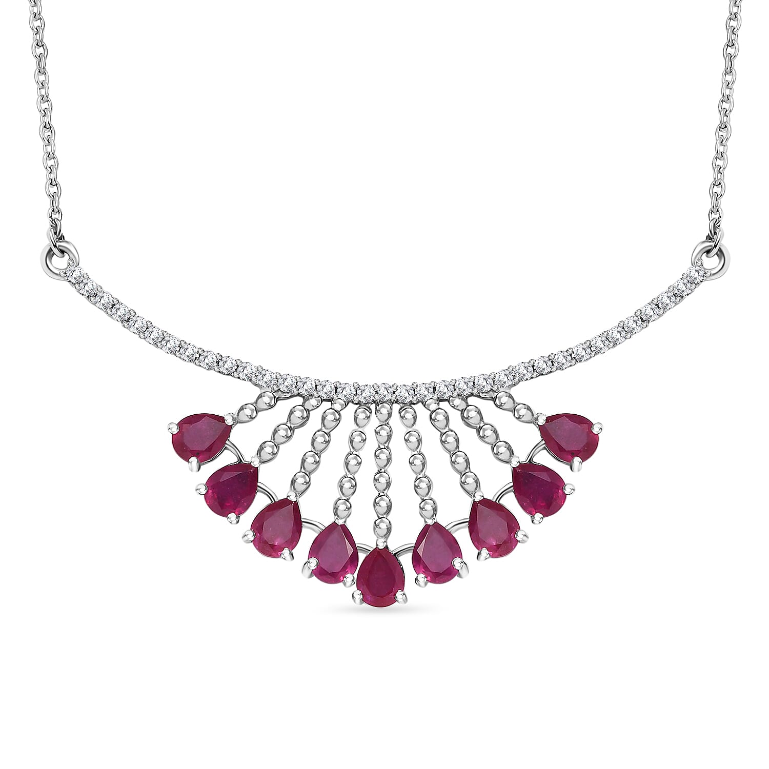 African Ruby &amp; Natural Zircon Necklace (Size - 20) in Platinum Overlay Sterling Silver 5.38 Ct, Silver Wt 6.93 GM 7712922 0