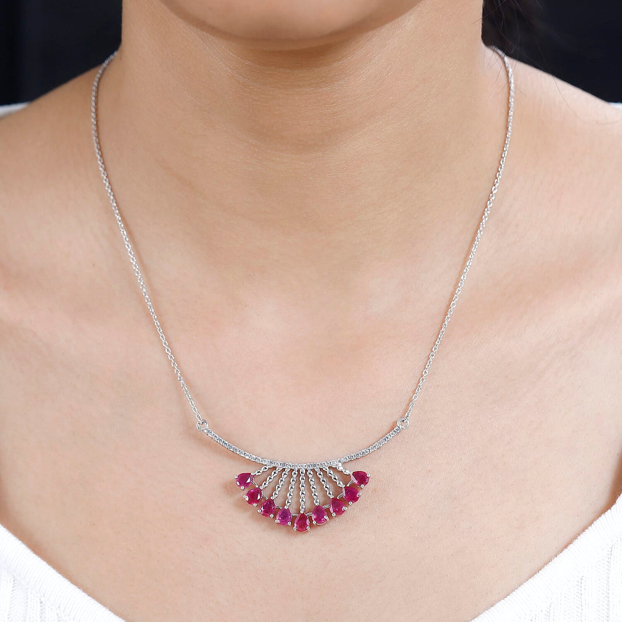 African Ruby &amp; Natural Zircon Necklace (Size - 20) in Platinum Overlay Sterling Silver 5.38 Ct, Silver Wt 6.93 GM 7712922 2