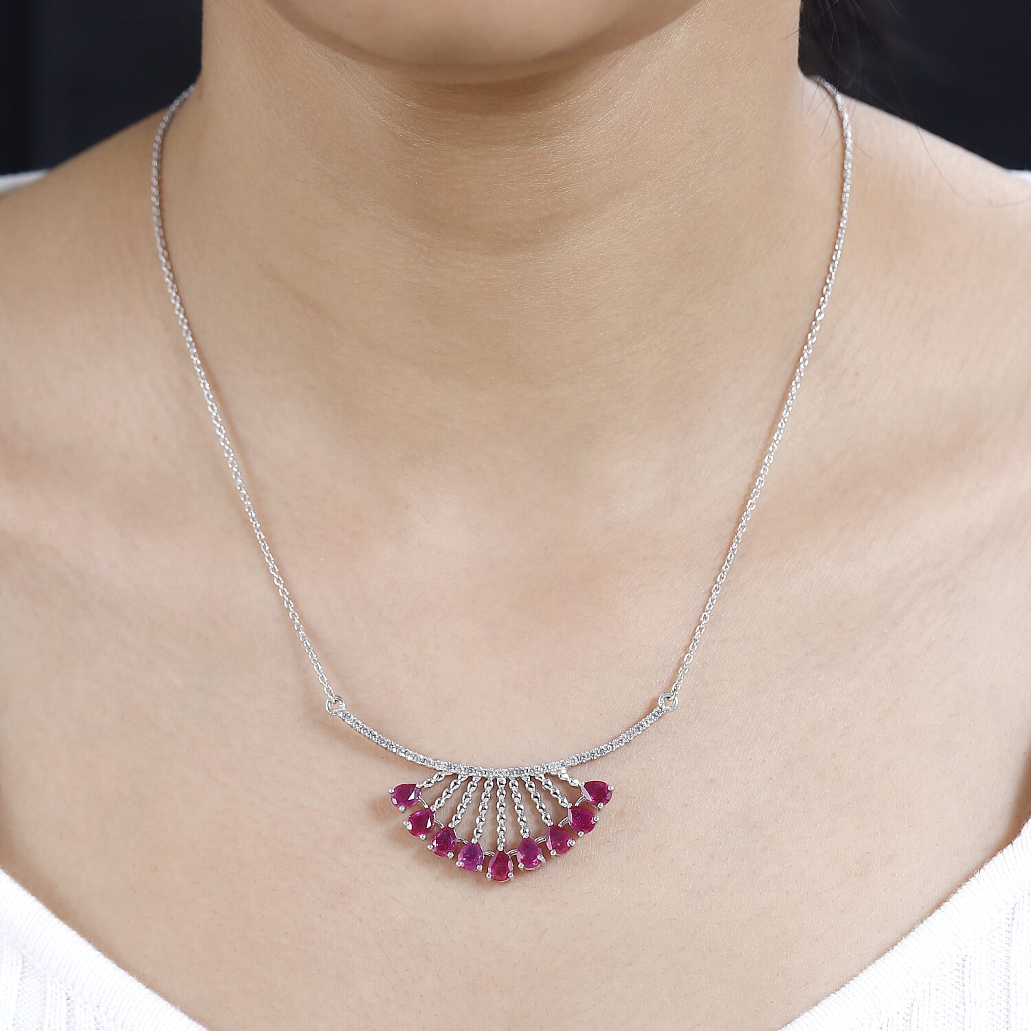 African Ruby &amp; Natural Zircon Necklace (Size - 20) in Platinum Overlay Sterling Silver 5.38 Ct, Silver Wt 6.93 GM 7712922 2