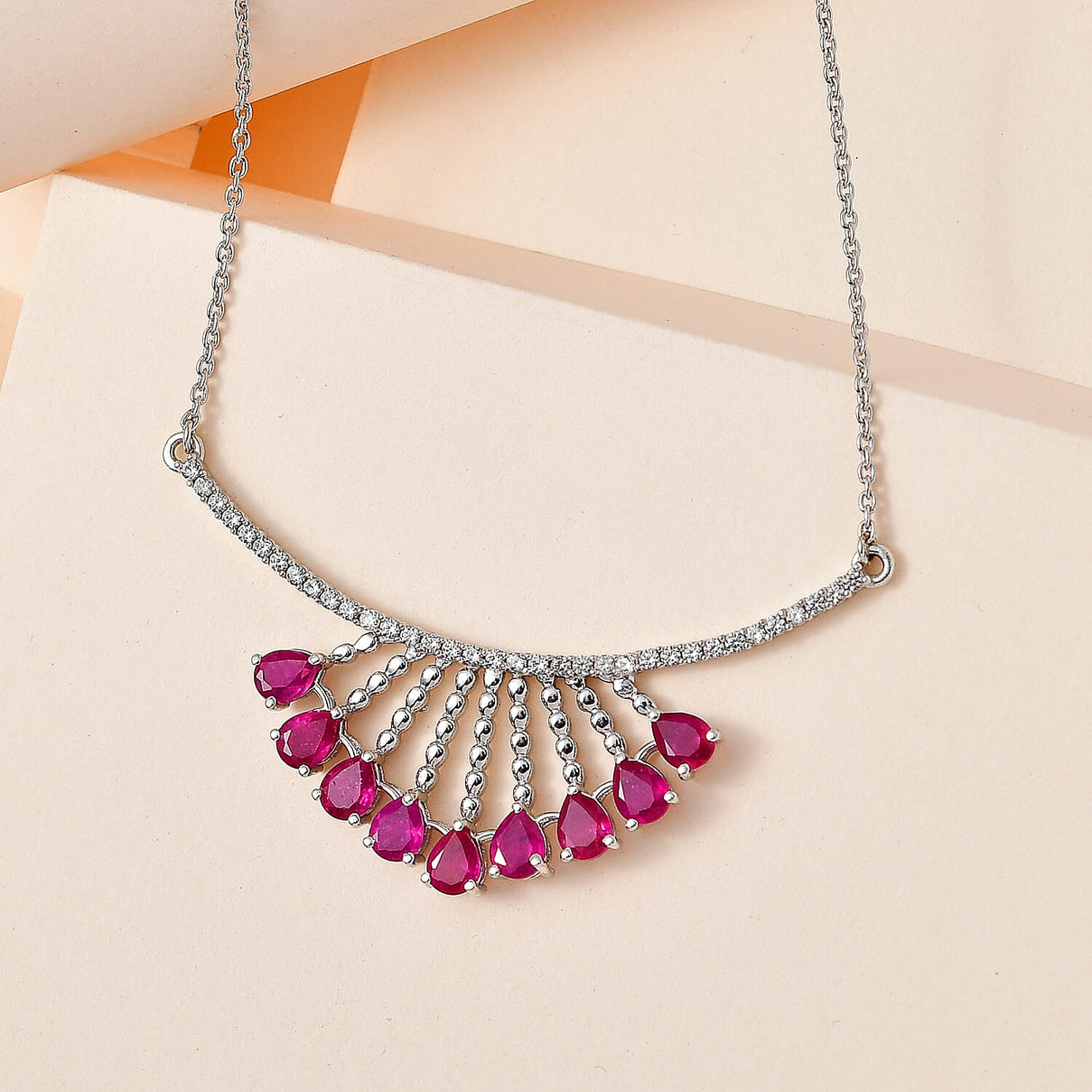 African Ruby &amp; Natural Zircon Necklace (Size - 20) in Platinum Overlay Sterling Silver 5.38 Ct, Silver Wt 6.93 GM 7712922 3