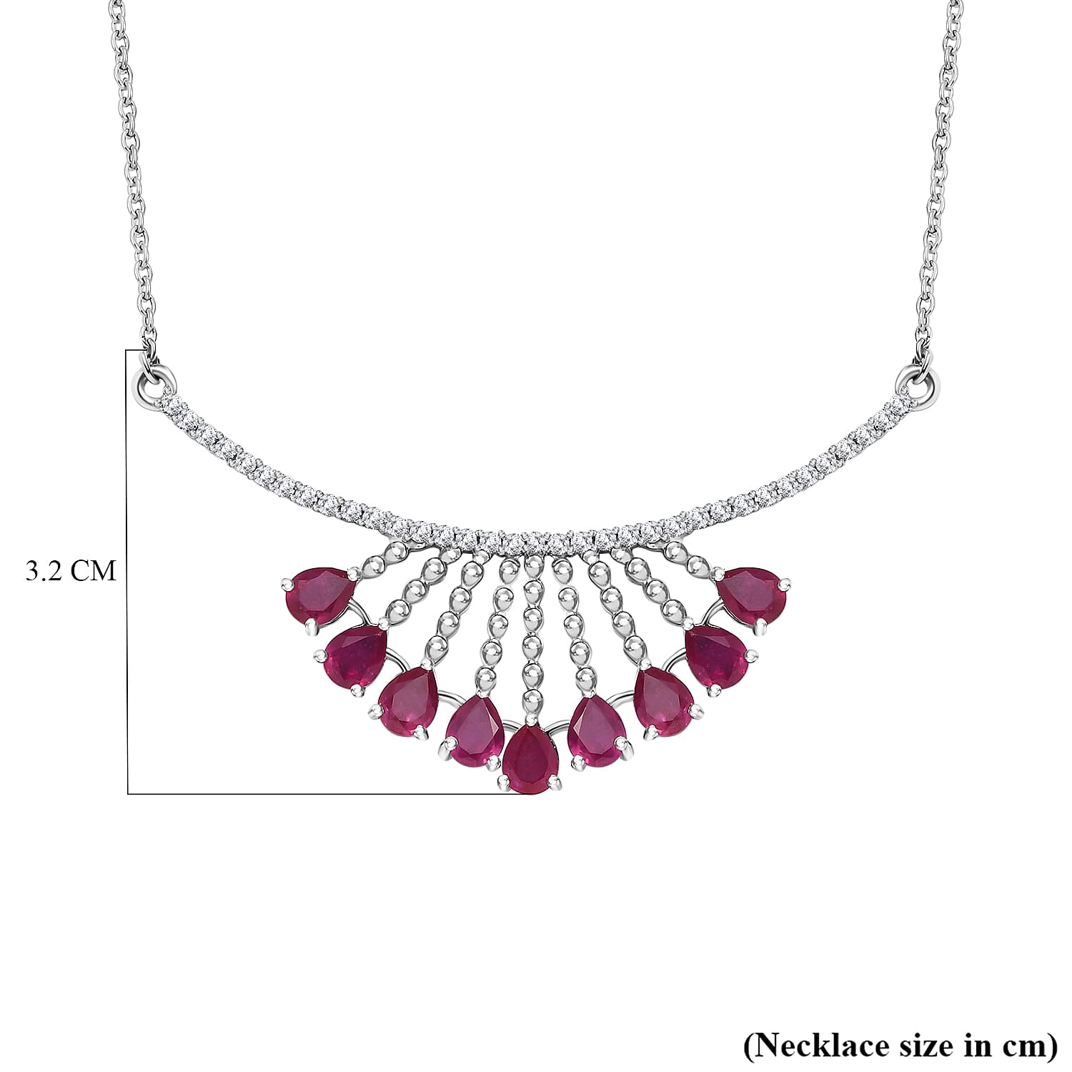 African Ruby &amp; Natural Zircon Necklace (Size - 20) in Platinum Overlay Sterling Silver 5.38 Ct, Silver Wt 6.93 GM 7712922 6