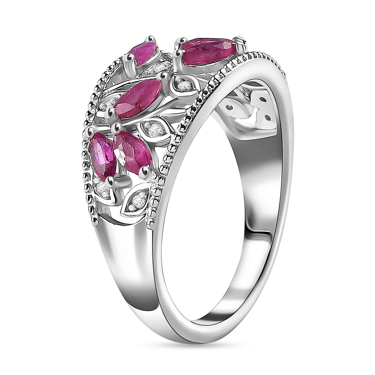 Ruby and Natural Zircon Leaf Ring in Rhodium Overlay Sterling Silver 7819000 4