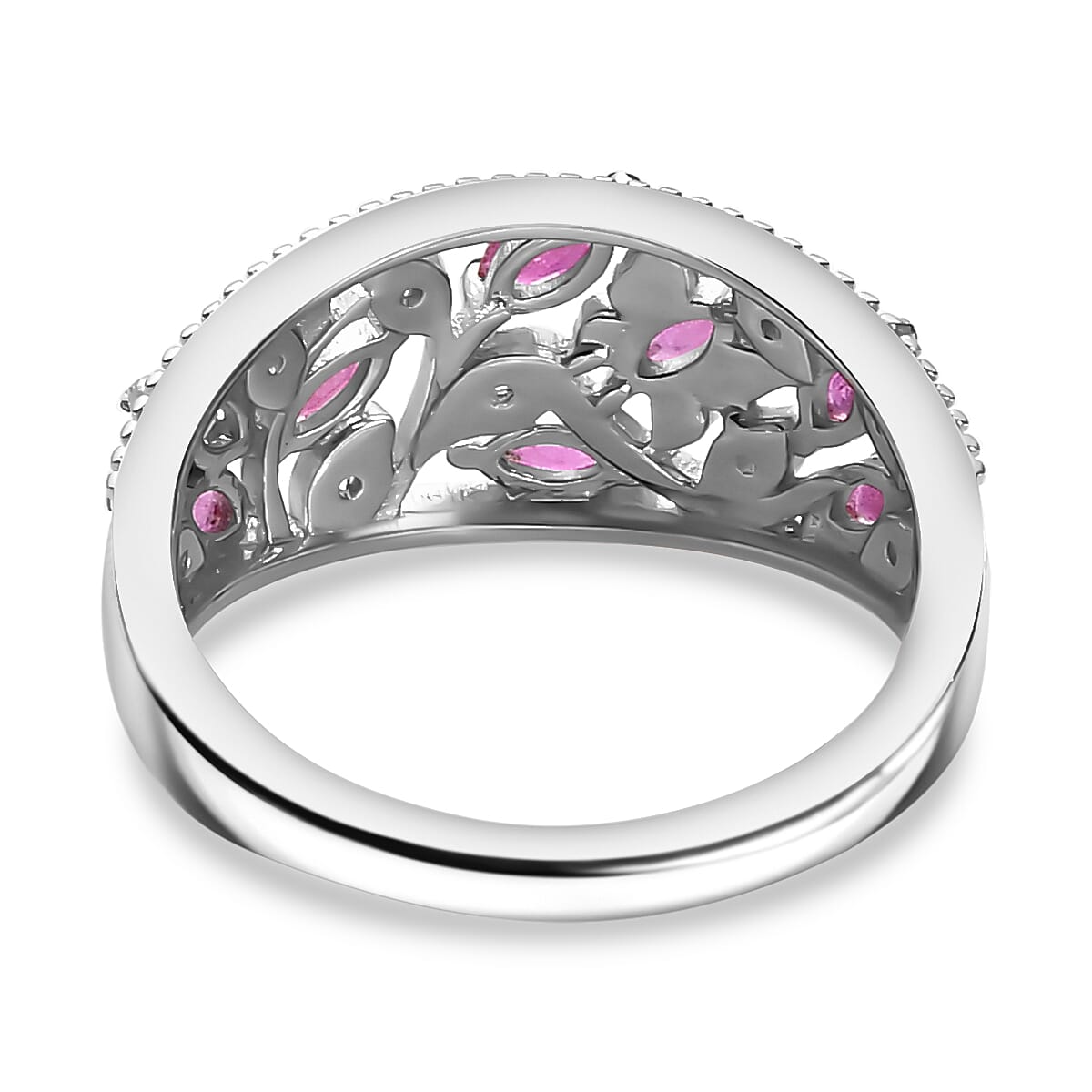 Ruby and Natural Zircon Leaf Ring in Rhodium Overlay Sterling Silver 7819000 5