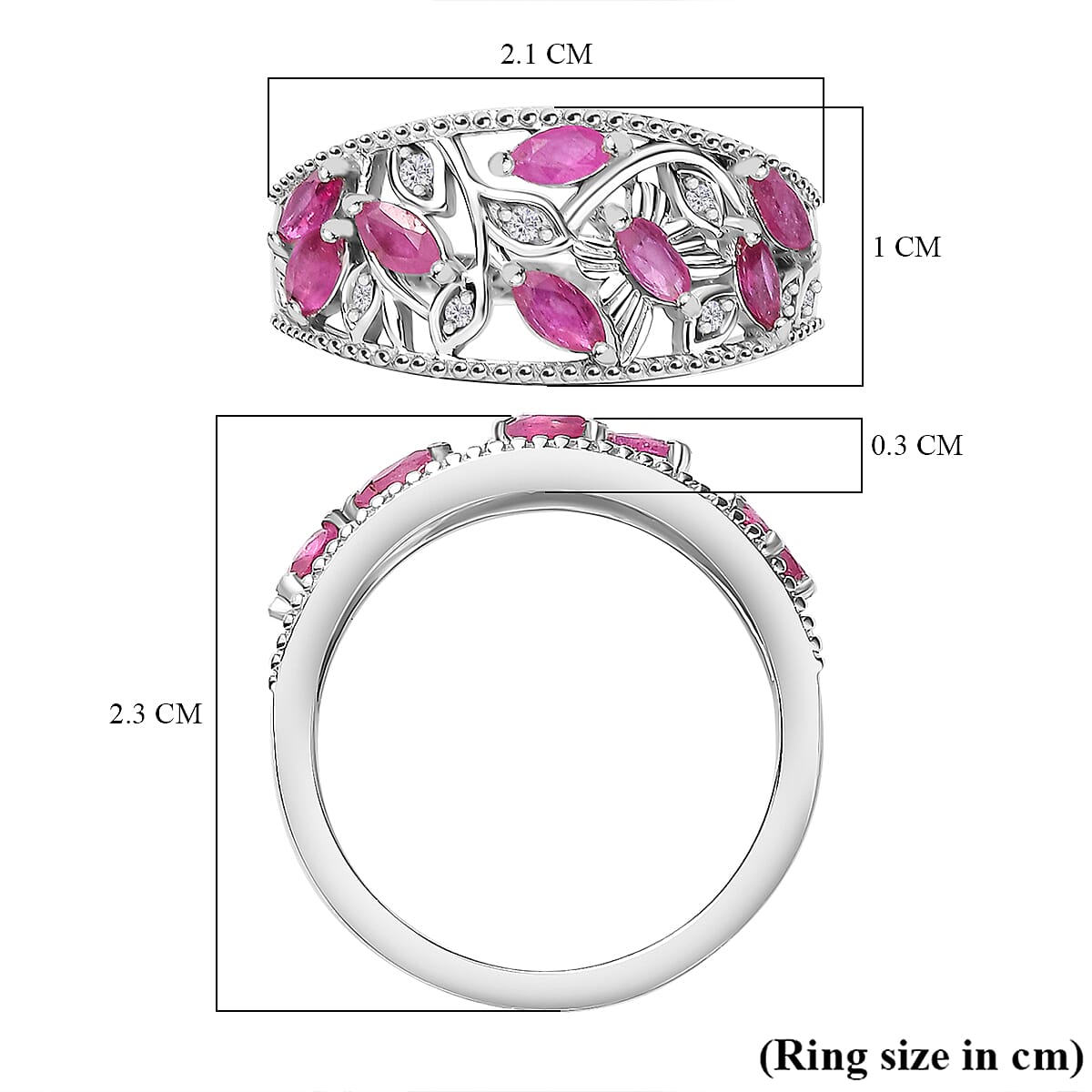 Ruby and Natural Zircon Leaf Ring in Rhodium Overlay Sterling Silver 7819000 6