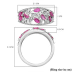Ruby & Natural Zircon Leaf Ring in Rhodium Sterling Silver