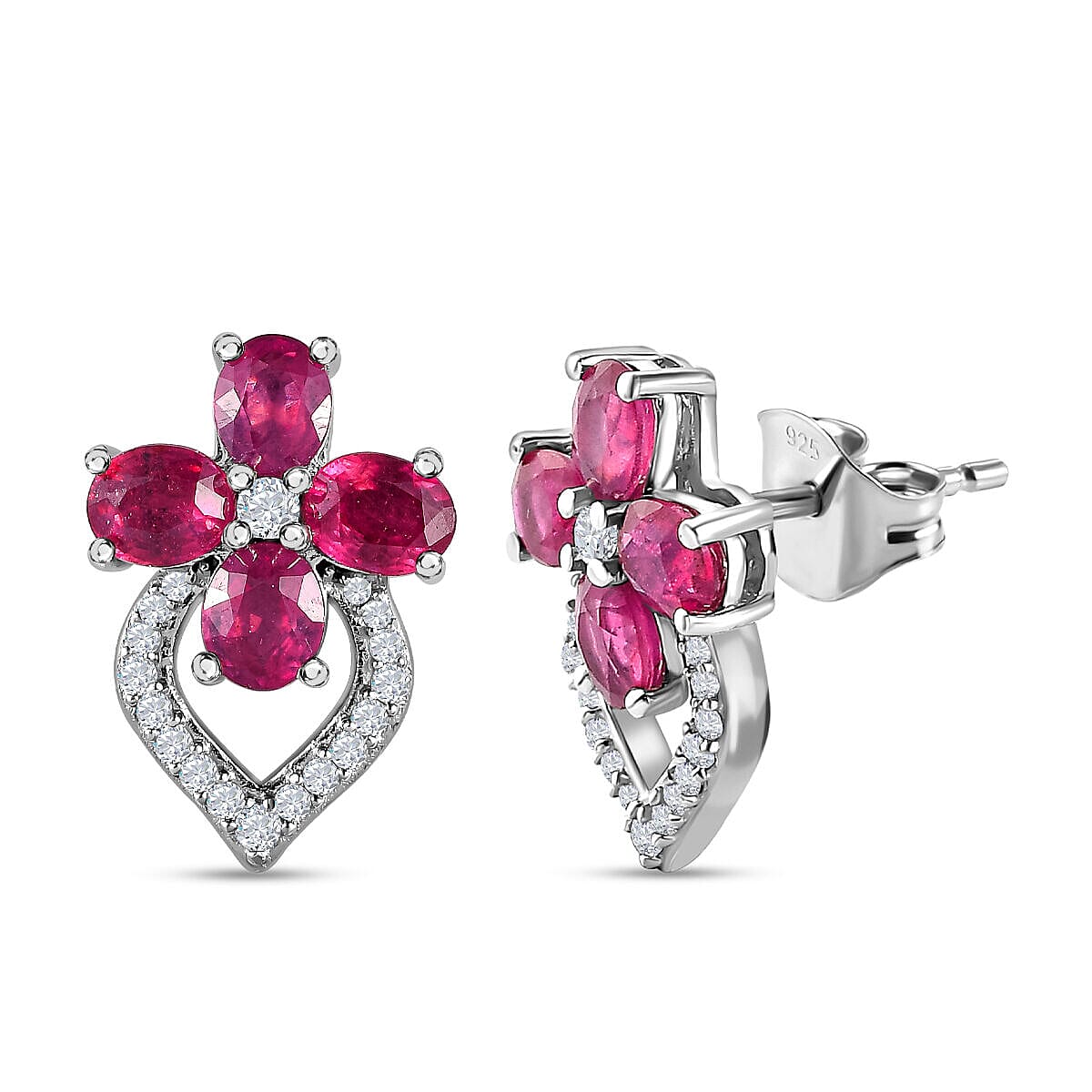 African Ruby and Natural Zircon Earrings in Platinum Overlay Sterling Silver 4.34 Ct 7320551 0