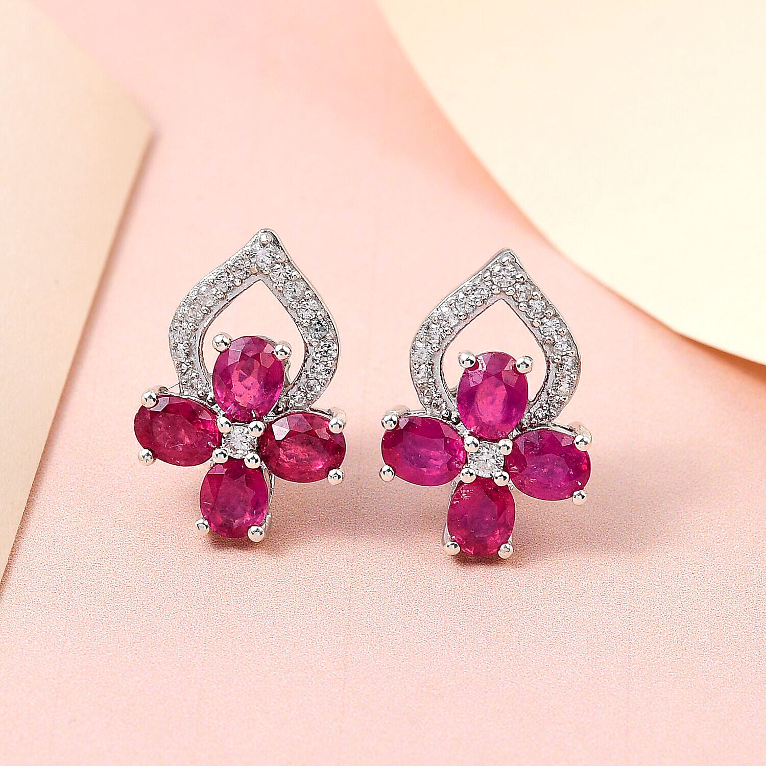 African Ruby and Natural Zircon Earrings in Platinum Overlay Sterling Silver 4.34 Ct 7320551 1