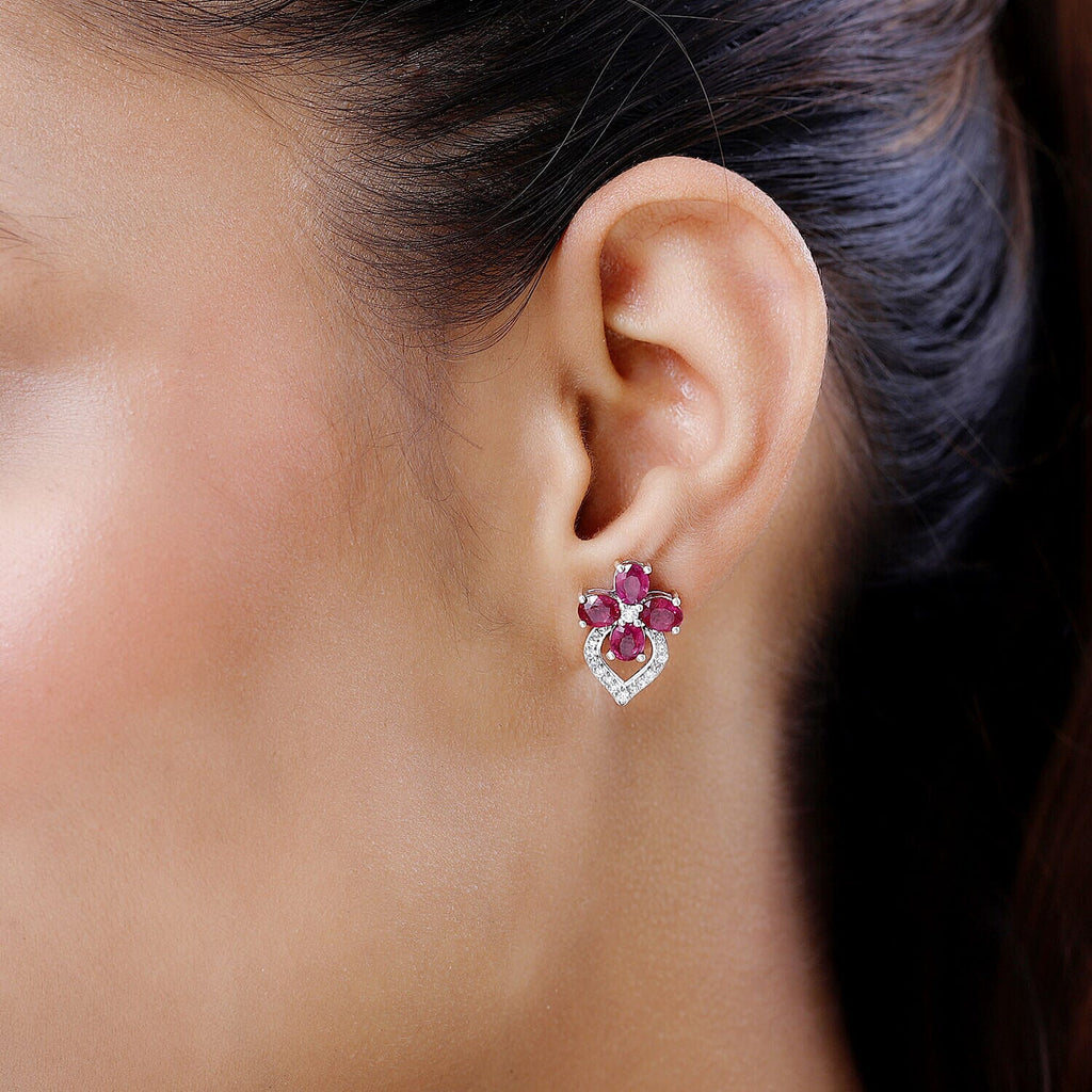African Ruby and Natural Zircon Earrings in Platinum Overlay Sterling Silver 4.34 Ct