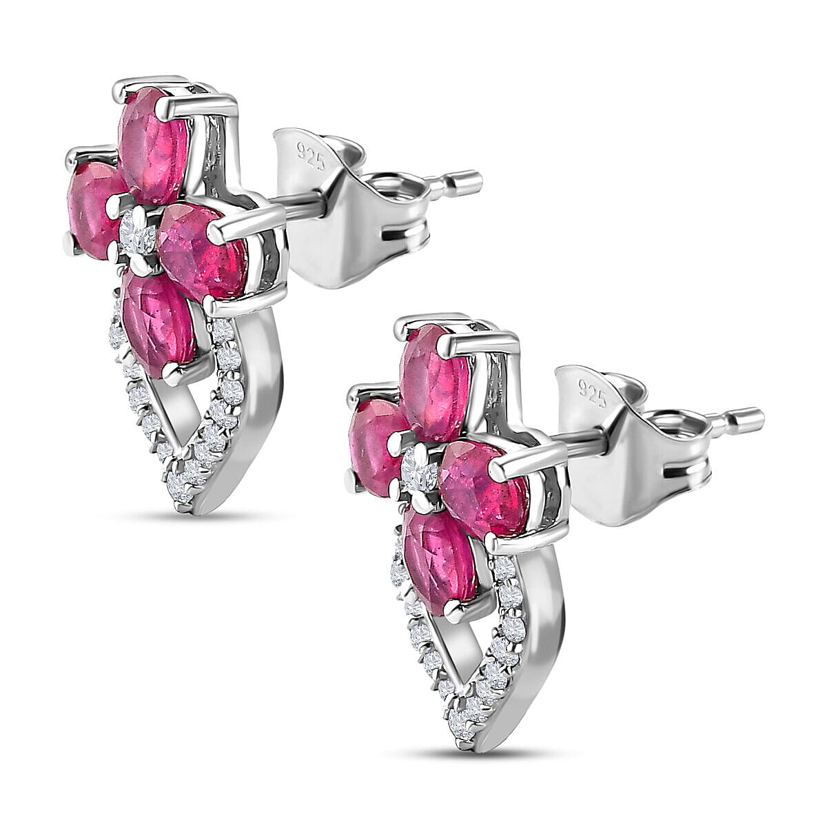 African Ruby and Natural Zircon Earrings in Platinum Overlay Sterling Silver 4.34 Ct 7320551 3