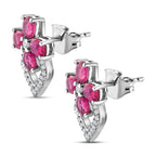 African Ruby and Natural Zircon Earrings in Platinum Overlay Sterling Silver 4.34 Ct