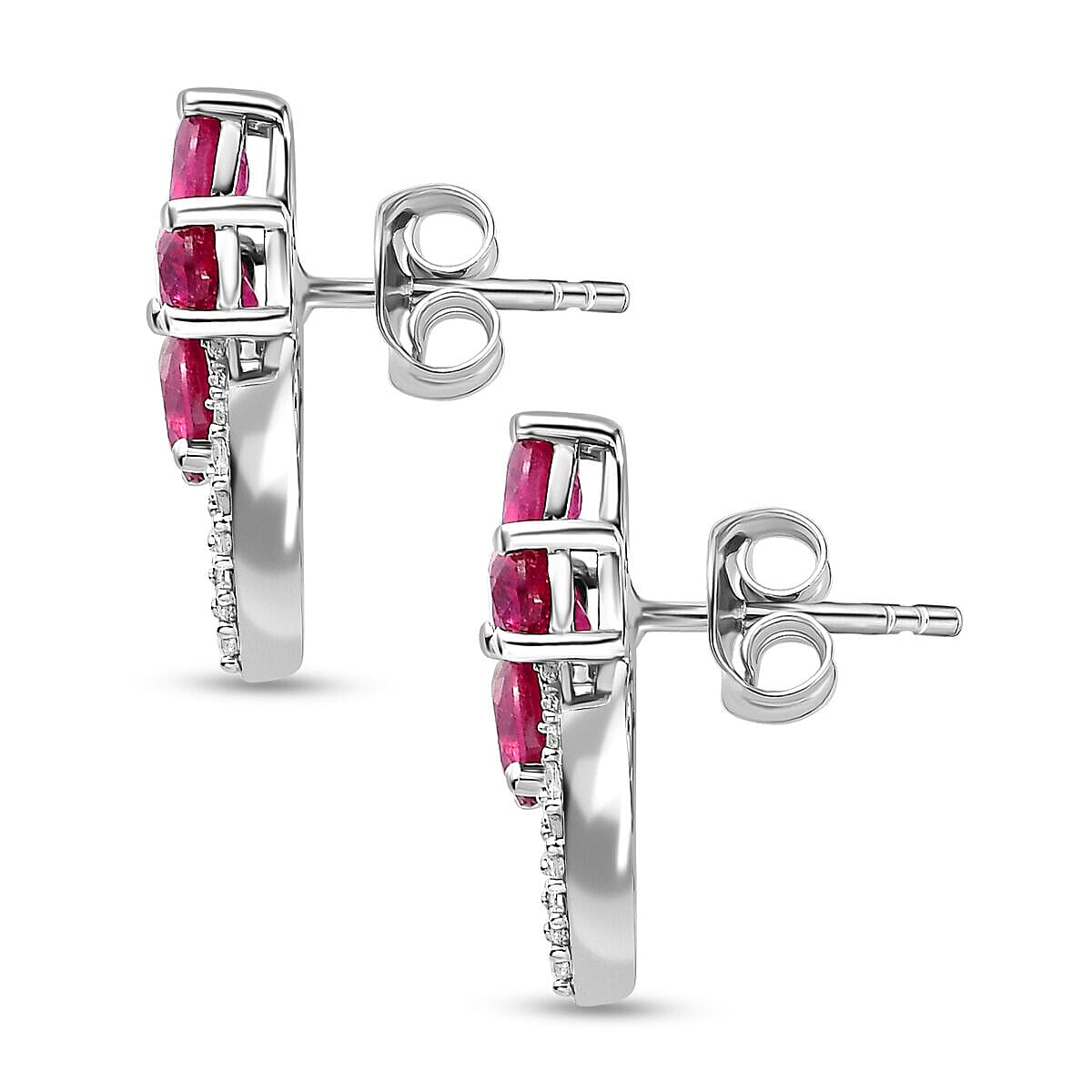 African Ruby and Natural Zircon Earrings in Platinum Overlay Sterling Silver 4.34 Ct 7320551 4