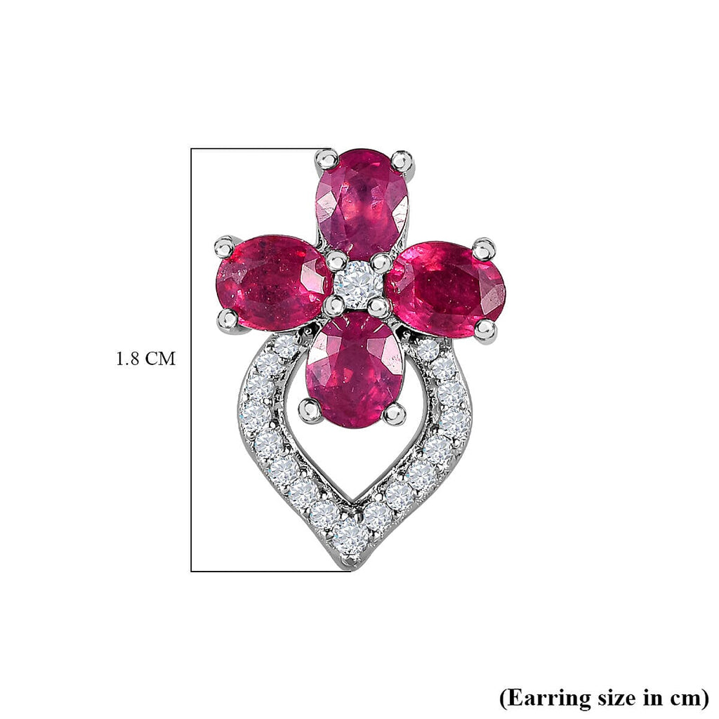 African Ruby and Natural Zircon Earrings in Platinum Overlay Sterling Silver 4.34 Ct