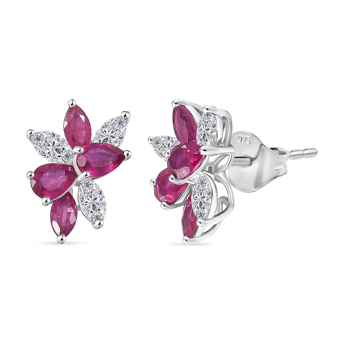 African Ruby &amp; White Zircon Earring in Rhodium Overlay Sterling Silver 1.80 Ct. 8211569 0