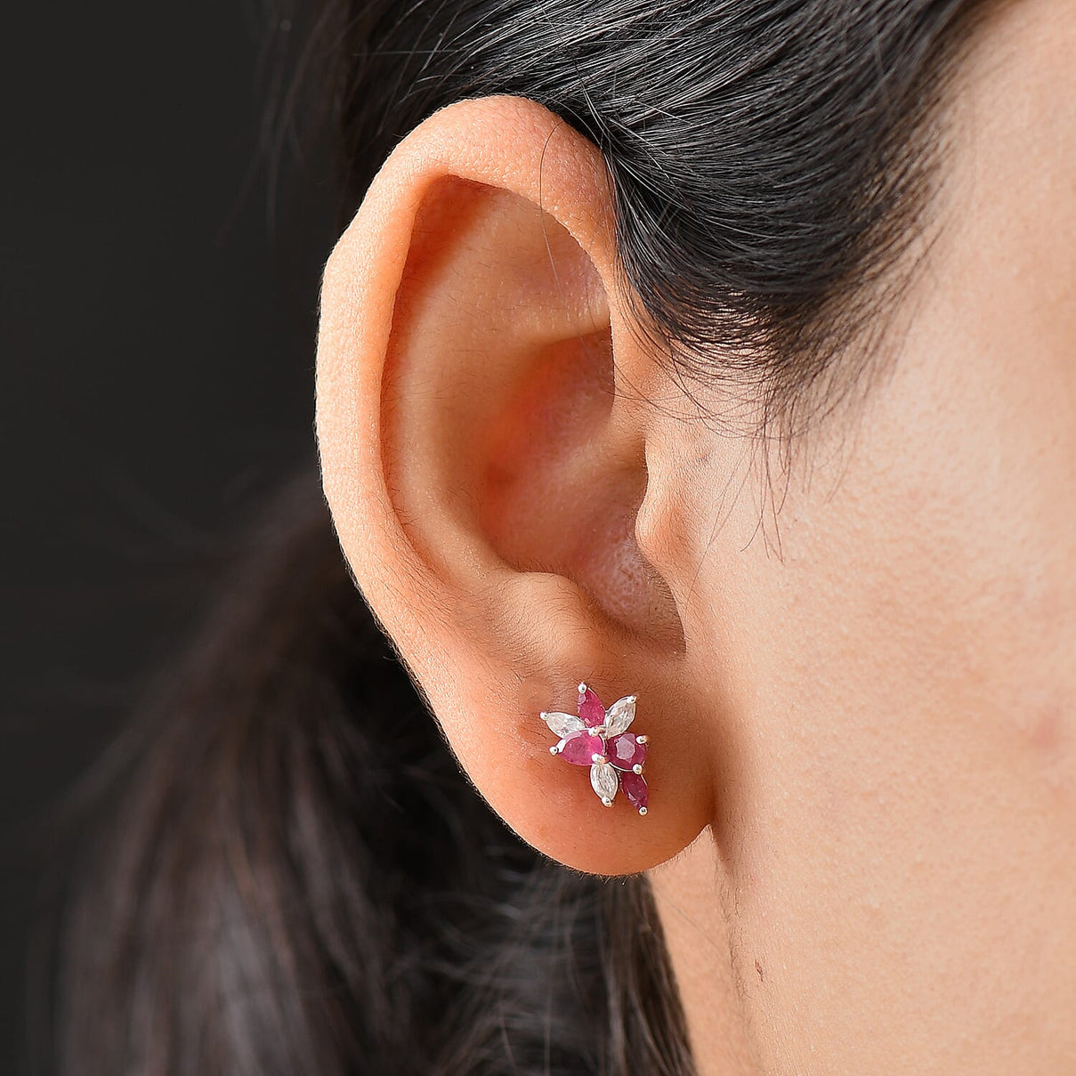 African Ruby &amp; White Zircon Earring in Rhodium Overlay Sterling Silver 1.80 Ct. 8211569 3