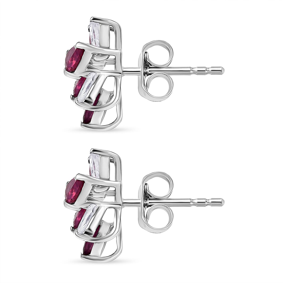 African Ruby &amp; White Zircon Earring in Rhodium Overlay Sterling Silver 1.80 Ct. 8211569 4