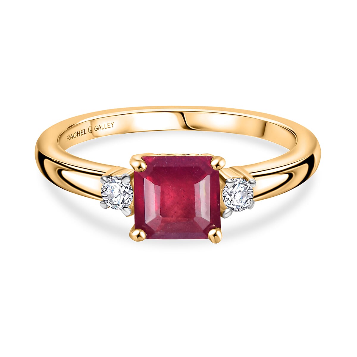 RACHEL GALLEY African Ruby &amp; White Zircon Ring in 18K Vermeil Yellow Gold Plated Sterling Silver 1.91 Ct. 8070355 0