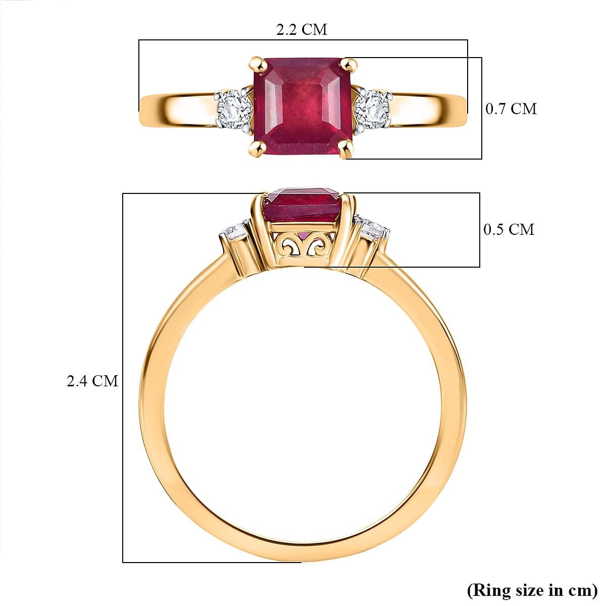 RACHEL GALLEY African Ruby &amp; White Zircon Ring in 18K Vermeil Yellow Gold Plated Sterling Silver 1.91 Ct. 8070355 11