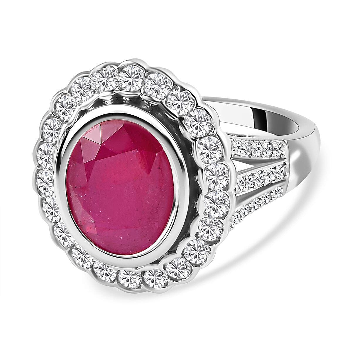 Cabo Delgado Ruby, White Zircon Ring in Platinum Overlay Sterling Silver 7.07 ctÂ  7257137 0