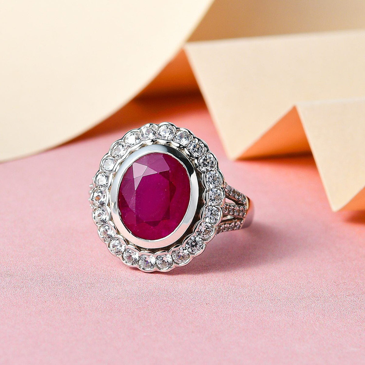 Cabo Delgado Ruby, White Zircon Ring in Platinum Overlay Sterling Silver 7.07 ctÂ  7257137 1