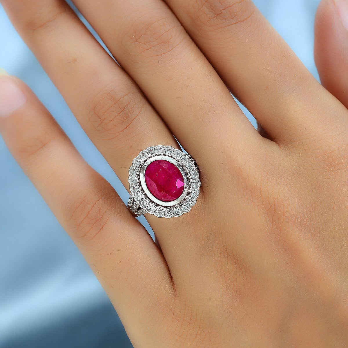 Cabo Delgado Ruby, White Zircon Ring in Platinum Overlay Sterling Silver 7.07 ctÂ  7257137 2