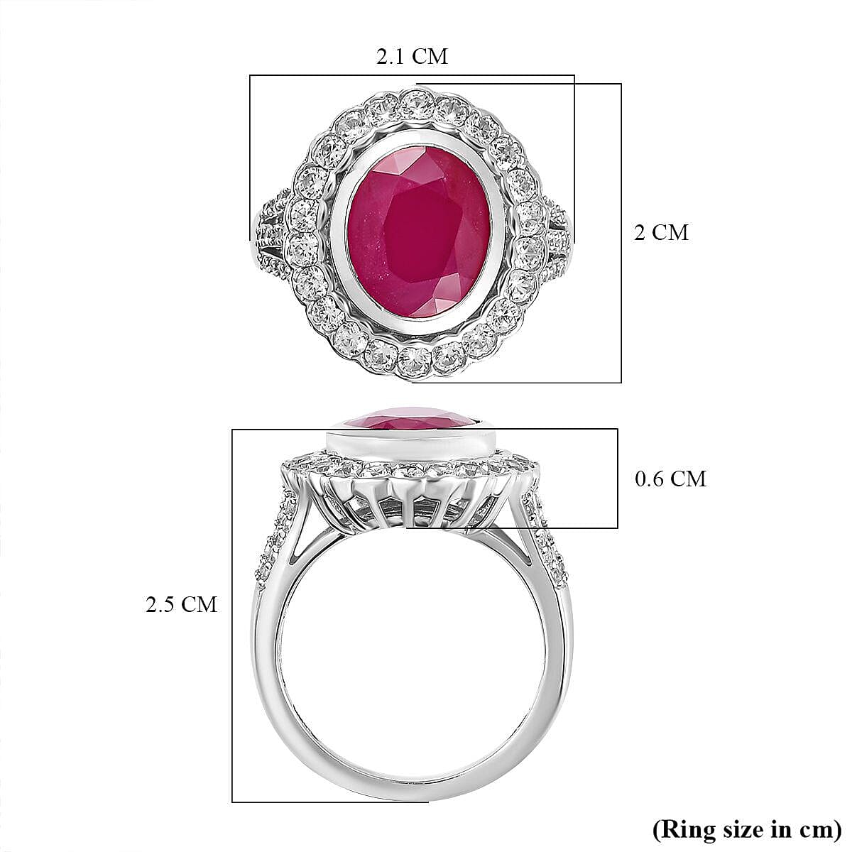 Cabo Delgado Ruby, White Zircon Ring in Platinum Overlay Sterling Silver 7.07 ctÂ  7257137 5