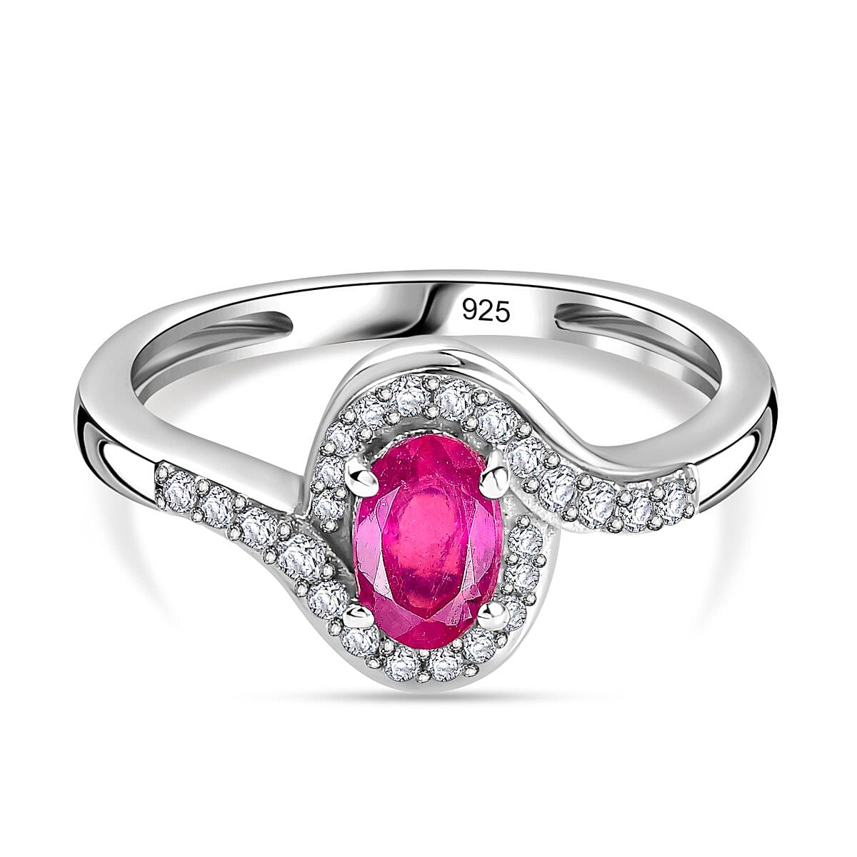 African Ruby &amp; Natural Zircon Bypass Ring in Platinum Overlay Sterling Silver 7774119 0