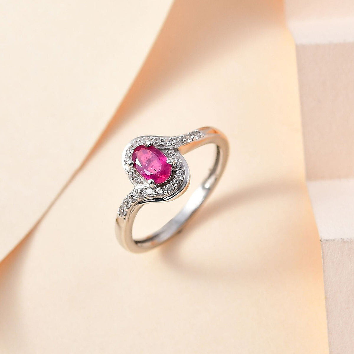African Ruby &amp; Natural Zircon Bypass Ring in Platinum Overlay Sterling Silver 7774119 1