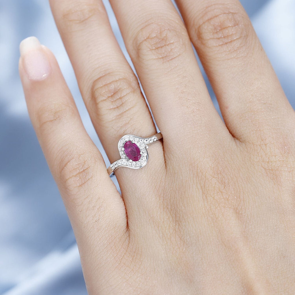 African Ruby & Natural Zircon Bypass Ring in Platinum Overlay Sterling Silver
