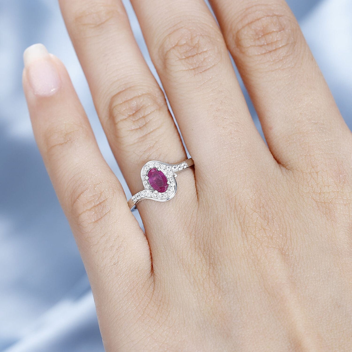 African Ruby &amp; Natural Zircon Bypass Ring in Platinum Overlay Sterling Silver 7774119 2