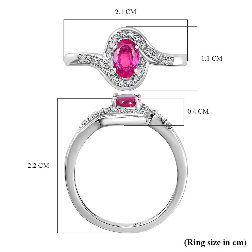 African Ruby & Natural Zircon Bypass Ring in Platinum Overlay Sterling Silver