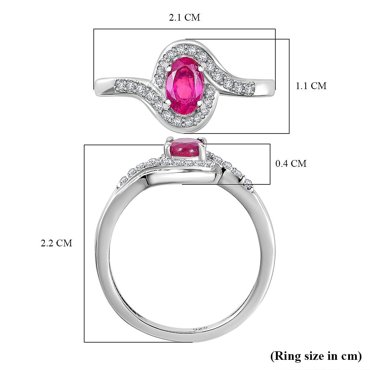 African Ruby &amp; Natural Zircon Bypass Ring in Platinum Overlay Sterling Silver 7774119 5