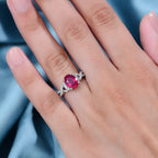 African Ruby, White Zircon  Main Stone With Side Stone Ring in Rhodium Sterling Silver Ct 3.25.