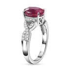African Ruby, White Zircon  Main Stone With Side Stone Ring in Rhodium Sterling Silver Ct 3.25.