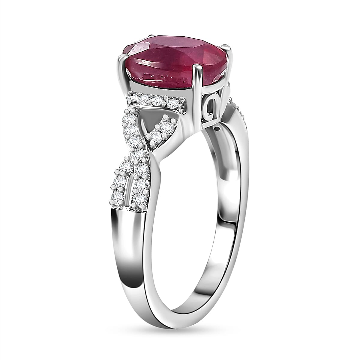 African Ruby, White Zircon Ring in Rhodium Overlay Sterling Silver 3.25 Ct 7863096 4