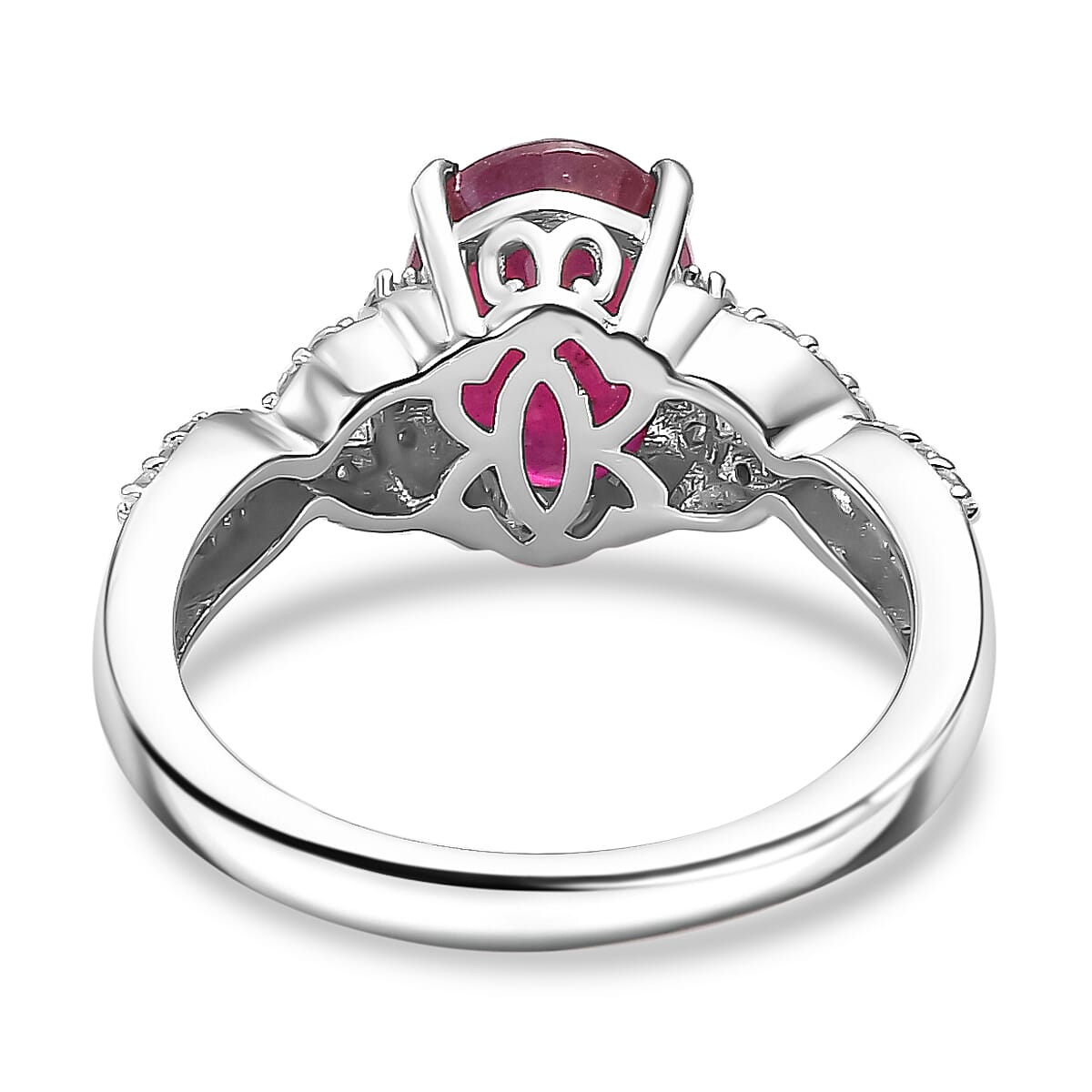 African Ruby, White Zircon Ring in Rhodium Overlay Sterling Silver 3.25 Ct 7863096 5