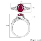 African Ruby, White Zircon  Main Stone With Side Stone Ring in Rhodium Sterling Silver Ct 3.25.
