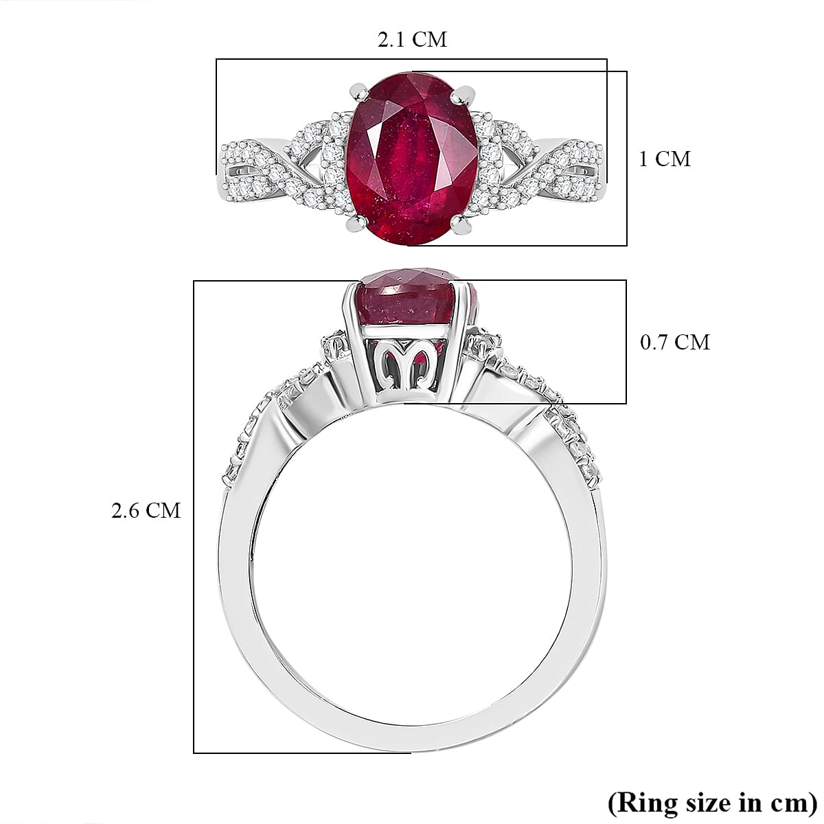 African Ruby, White Zircon Ring in Rhodium Overlay Sterling Silver 3.25 Ct 7863096 6